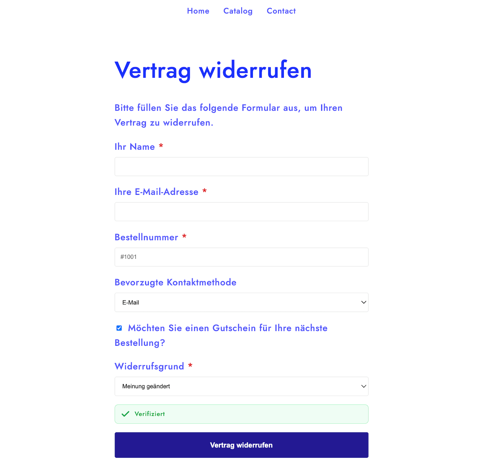 Vertrag widerrufen Formular