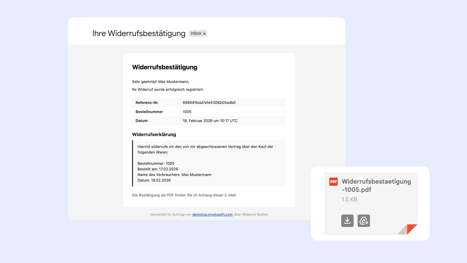 Widerrufsbestaetigung mit Email und PDF